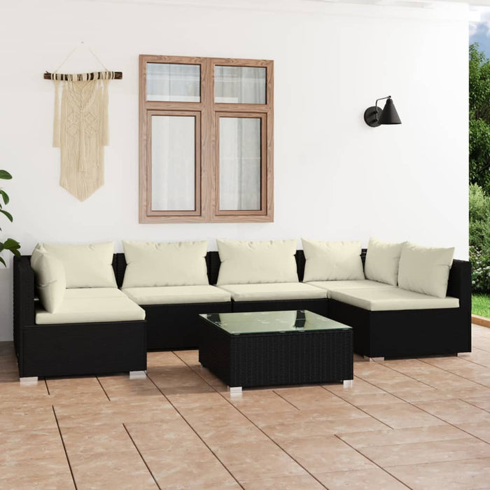 7 Piece Garden Lounge Set With Cushions Poly Rattan Black Tobonik