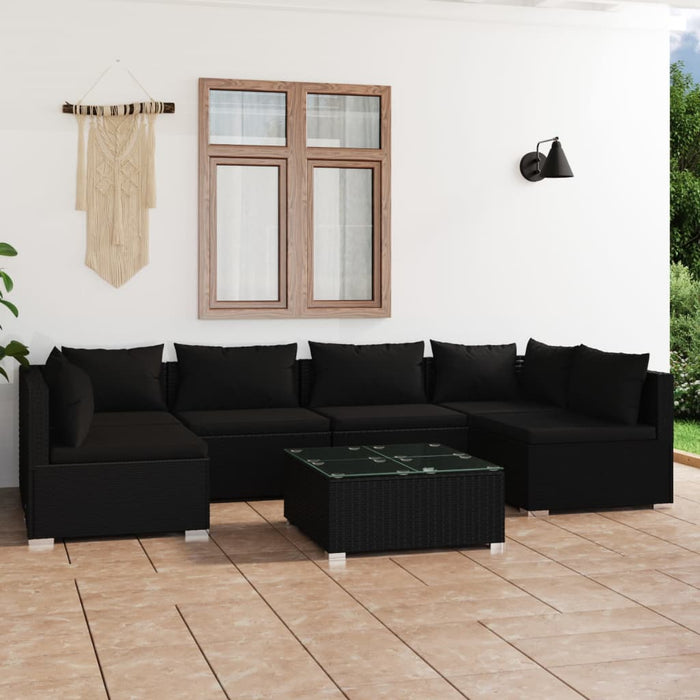 7 Piece Garden Lounge Set With Cushions Poly Rattan Black Tobonnb