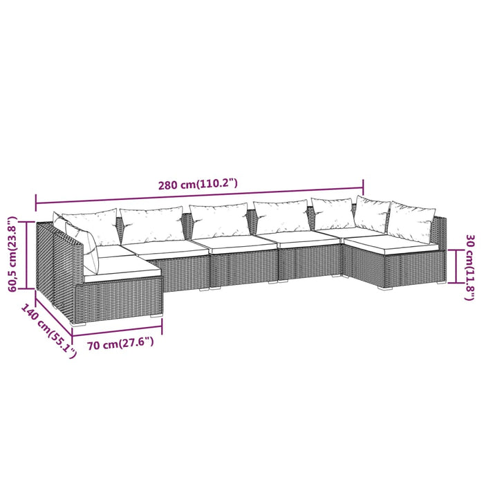 7 Piece Garden Lounge Set With Cushions Poly Rattan Black Tobonni