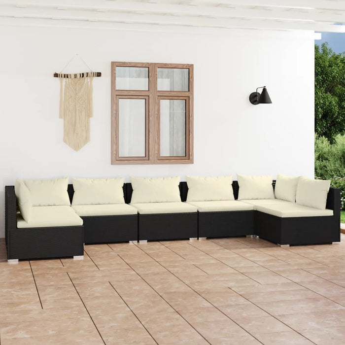 7 Piece Garden Lounge Set With Cushions Poly Rattan Black Tobonni