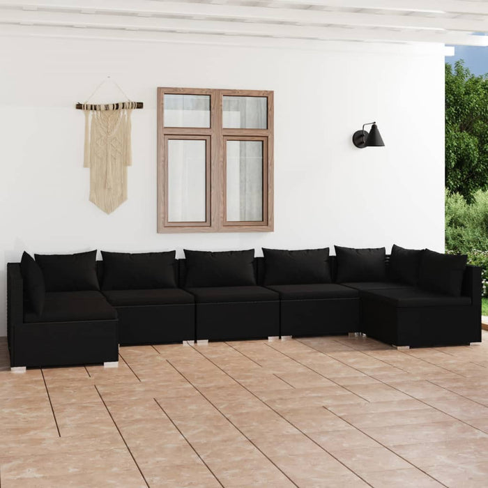 7 Piece Garden Lounge Set With Cushions Poly Rattan Black Tobonnn