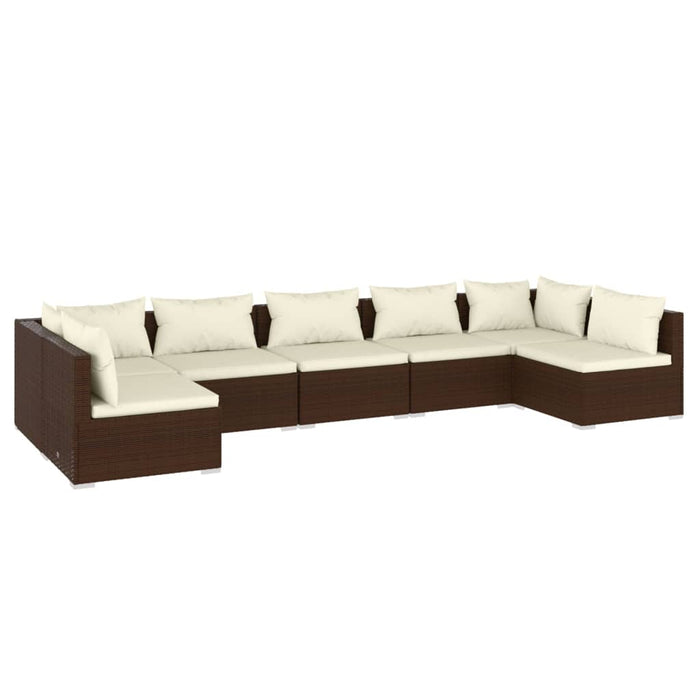 7 Piece Garden Lounge Set With Cushions Poly Rattan Brown Tobonkb