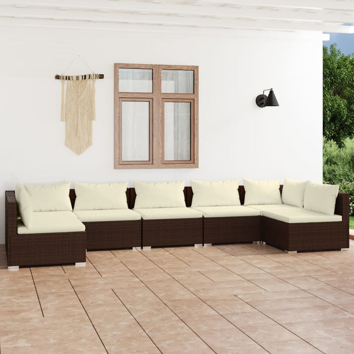 7 Piece Garden Lounge Set With Cushions Poly Rattan Brown Tobonkb