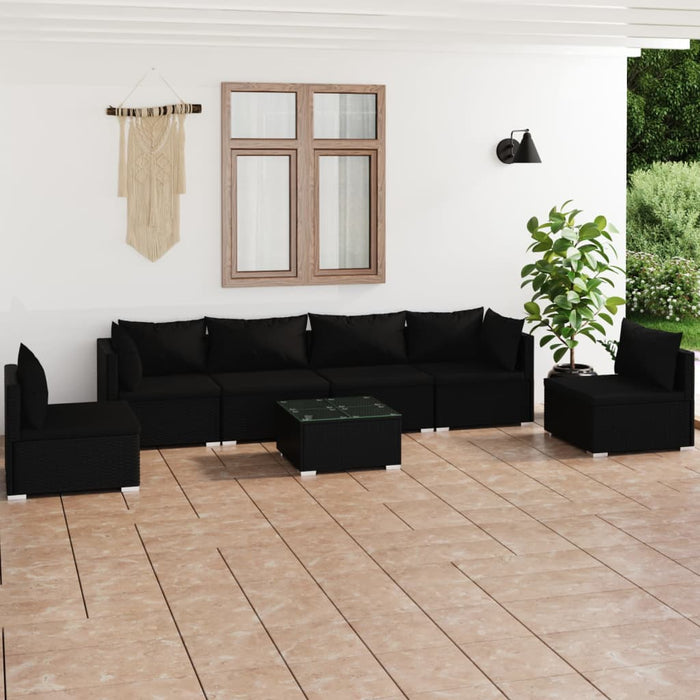 7 Piece Garden Lounge Set With Cushions Poly Rattan Black Tobxxol