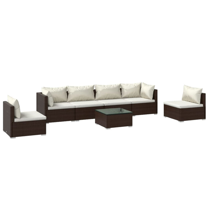 7 Piece Garden Lounge Set With Cushions Poly Rattan Brown Tobxxon