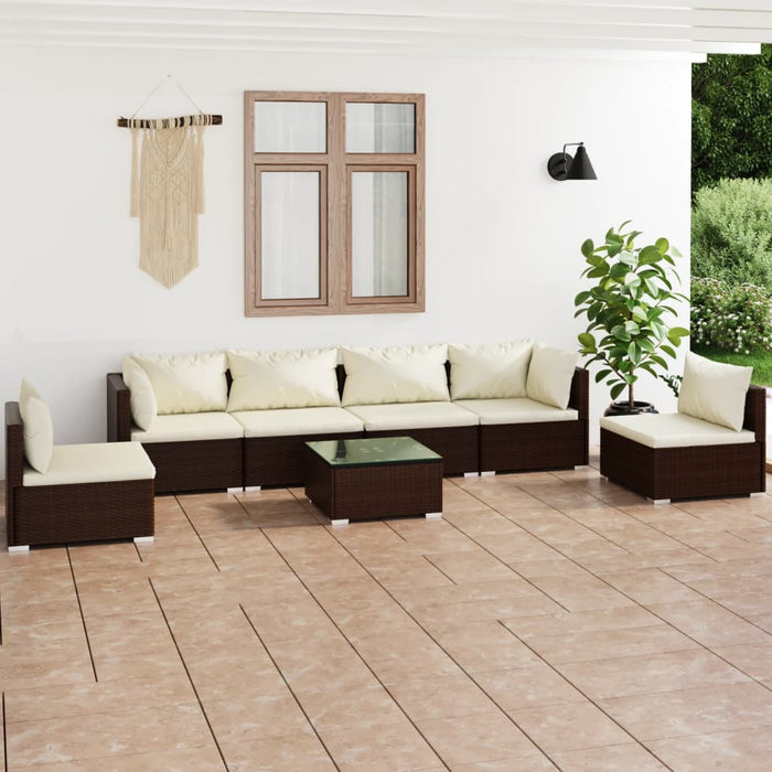 7 Piece Garden Lounge Set With Cushions Poly Rattan Brown Tobxxon