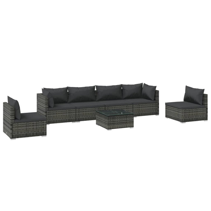 7 Piece Garden Lounge Set With Cushions Poly Rattan Grey Tobxxxo