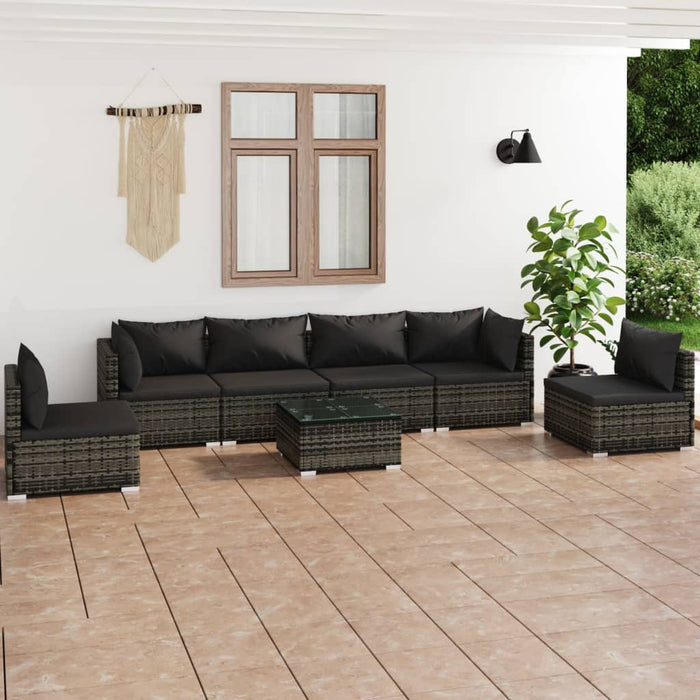 7 Piece Garden Lounge Set With Cushions Poly Rattan Grey Tobxxxo