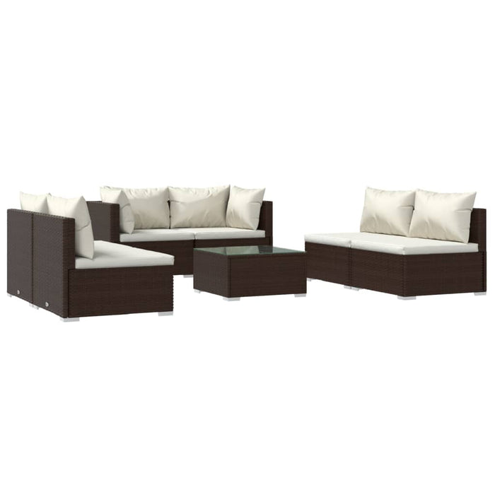 7 Piece Garden Lounge Set With Cushions Poly Rattan Brown Tobxxxl