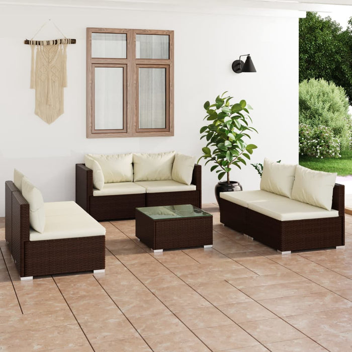 7 Piece Garden Lounge Set With Cushions Poly Rattan Brown Tobxxxl