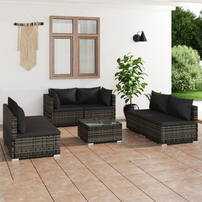 7 Piece Garden Lounge Set With Cushions Poly Rattan Grey Tobxxxk
