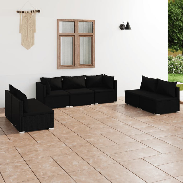 7 Piece Garden Lounge Set With Cushions Poly Rattan Black Tobxxtx