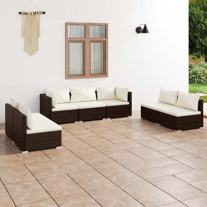 7 Piece Garden Lounge Set With Cushions Poly Rattan Brown Tobxxta