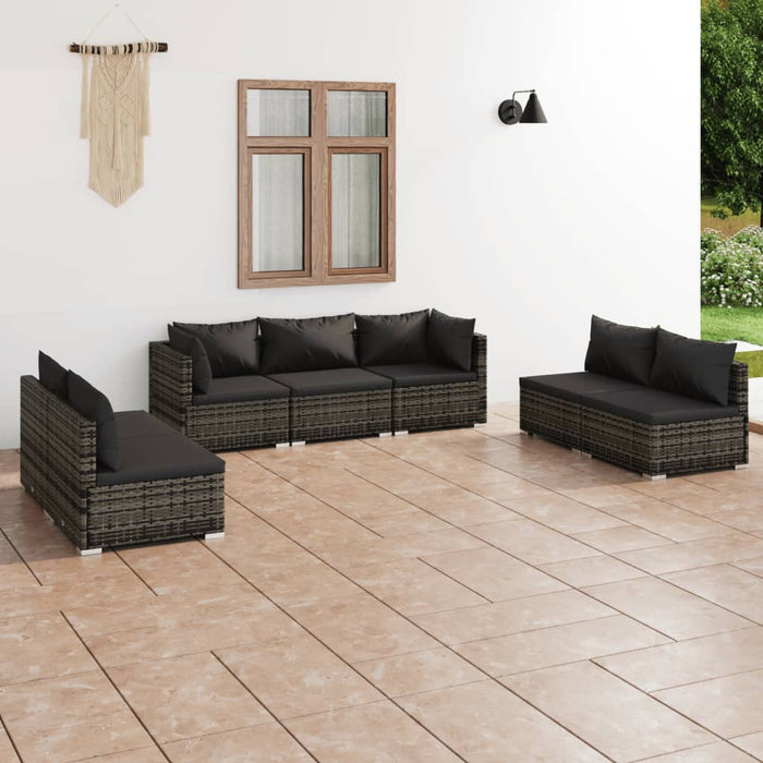 7 Piece Garden Lounge Set With Cushions Poly Rattan Grey Tobxxti