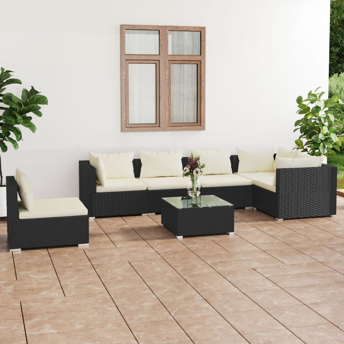 7 Piece Garden Lounge Set With Cushions Poly Rattan Black Tobxtxi