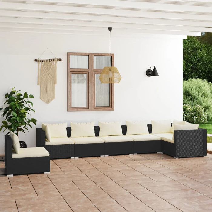 7 Piece Garden Lounge Set With Cushions Poly Rattan Black Tobxttp