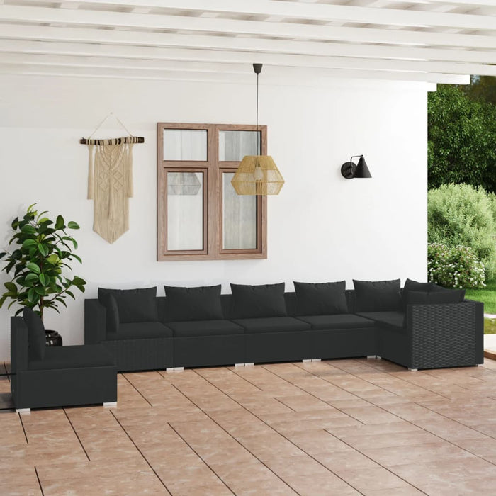 7 Piece Garden Lounge Set With Cushions Poly Rattan Black Tobxttl