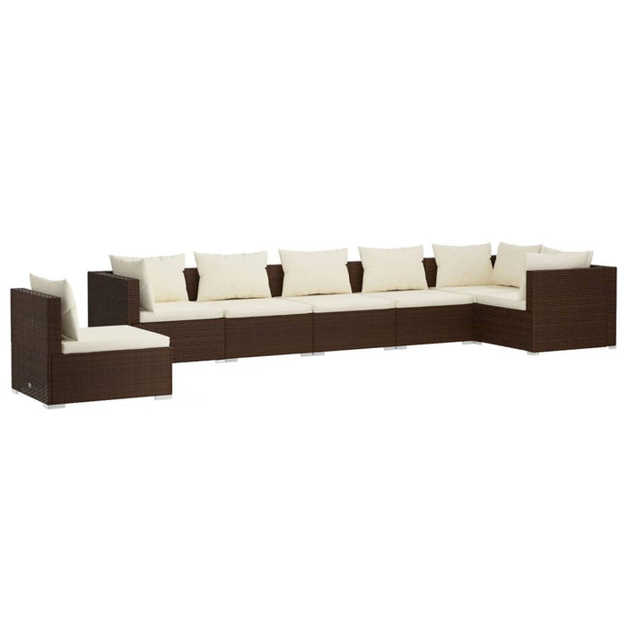 7 Piece Garden Lounge Set With Cushions Poly Rattan Brown Tobxttn