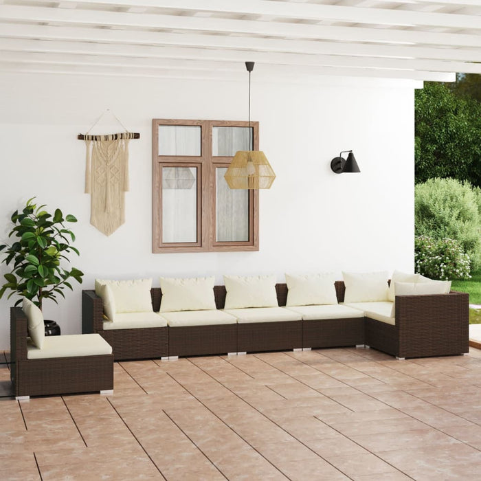 7 Piece Garden Lounge Set With Cushions Poly Rattan Brown Tobxttn