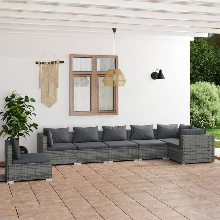 7 Piece Garden Lounge Set With Cushions Poly Rattan Grey Tobxtao