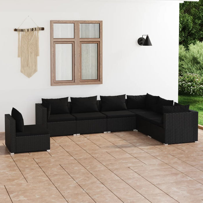 7 Piece Garden Lounge Set With Cushions Poly Rattan Black Tobxtpx
