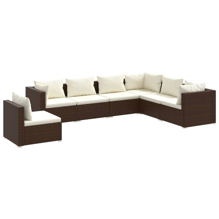7 Piece Garden Lounge Set With Cushions Poly Rattan Brown Tobxtpa