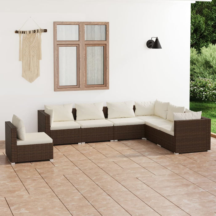 7 Piece Garden Lounge Set With Cushions Poly Rattan Brown Tobxtpa