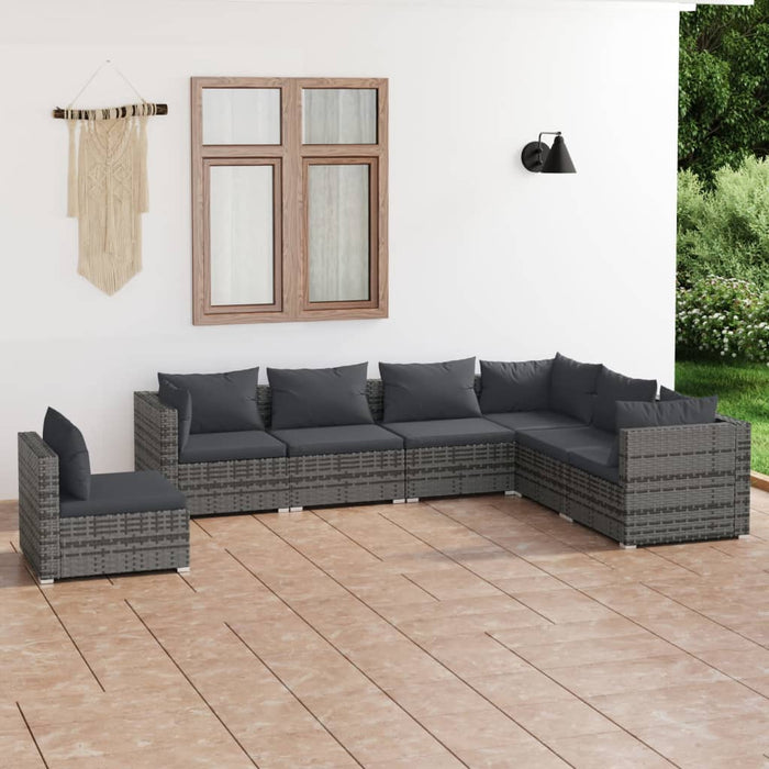 7 Piece Garden Lounge Set With Cushions Poly Rattan Grey Tobxtpi