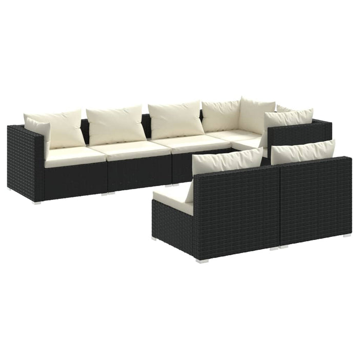 7 Piece Garden Lounge Set With Cushions Black Poly Rattan Tobxtnt
