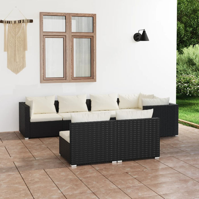 7 Piece Garden Lounge Set With Cushions Black Poly Rattan Tobxtnt