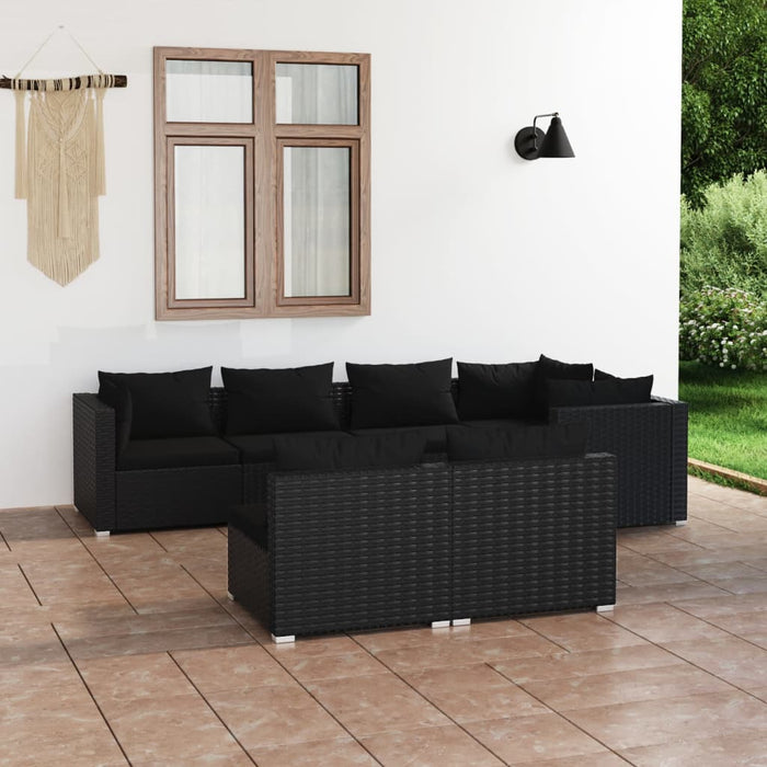 7 Piece Garden Lounge Set With Cushions Black Poly Rattan Tobxtna
