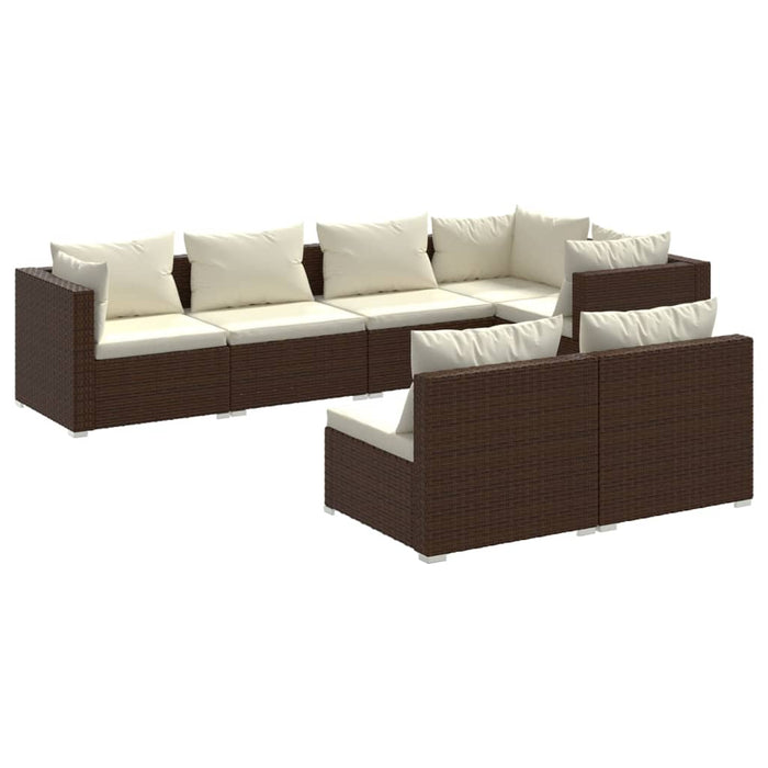 7 Piece Garden Lounge Set With Cushions Brown Poly Rattan Tobxtnl