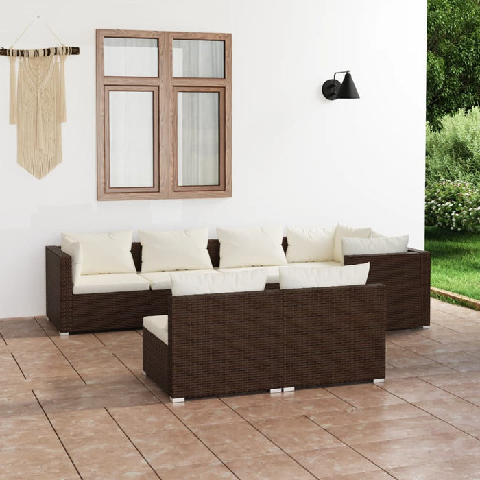 7 Piece Garden Lounge Set With Cushions Brown Poly Rattan Tobxtnl