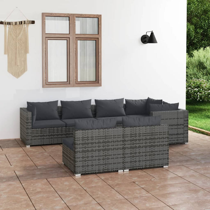 7 Piece Garden Lounge Set With Cushions Grey Poly Rattan Tobxtnk
