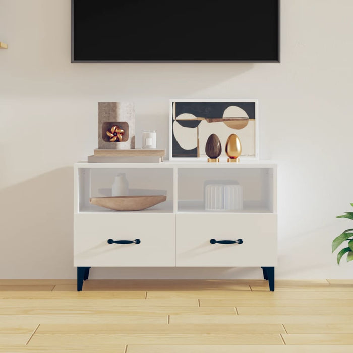 Tv Cabinet Glossy Look White 80X36X50 Cm Engineered Wood Noxpki
