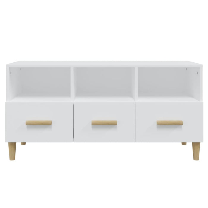Tv Cabinet Glossy Look White 102X36X50 Cm Engineered Wood Noxlbl