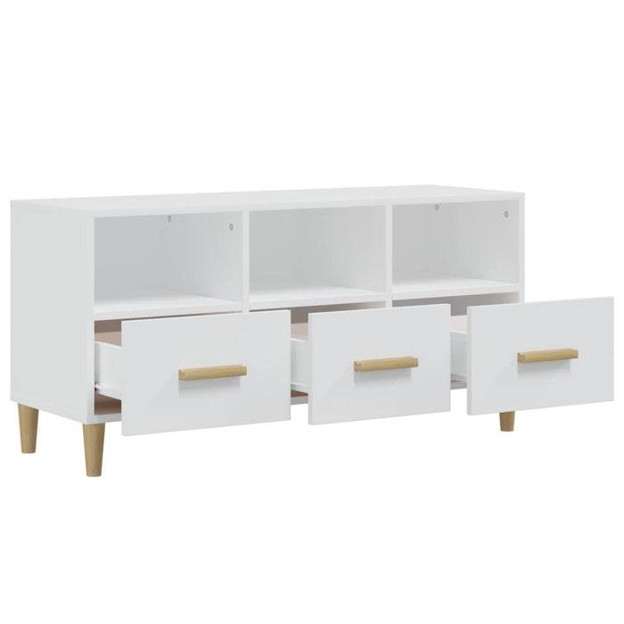 Tv Cabinet Glossy Look White 102X36X50 Cm Engineered Wood Noxlbl