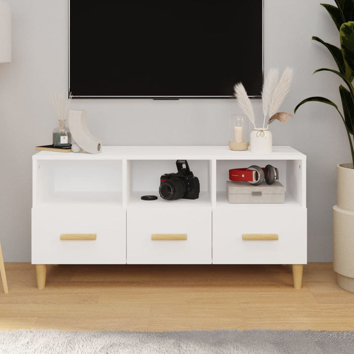 Tv Cabinet Glossy Look White 102X36X50 Cm Engineered Wood Noxlbl