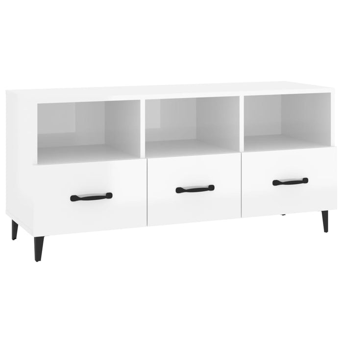 Tv Cabinet Glossy Look White 102X35X50 Cm Engineered Wood Noxlop