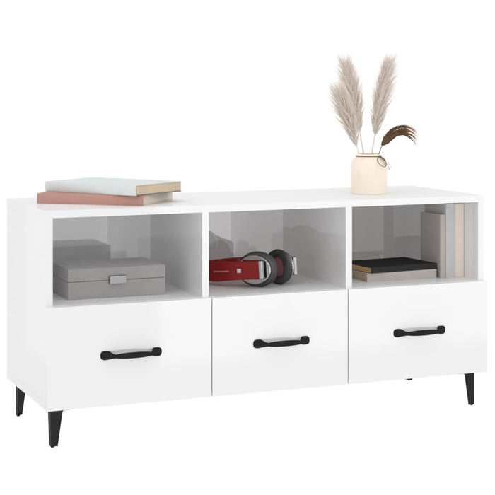 Tv Cabinet Glossy Look White 102X35X50 Cm Engineered Wood Noxlop