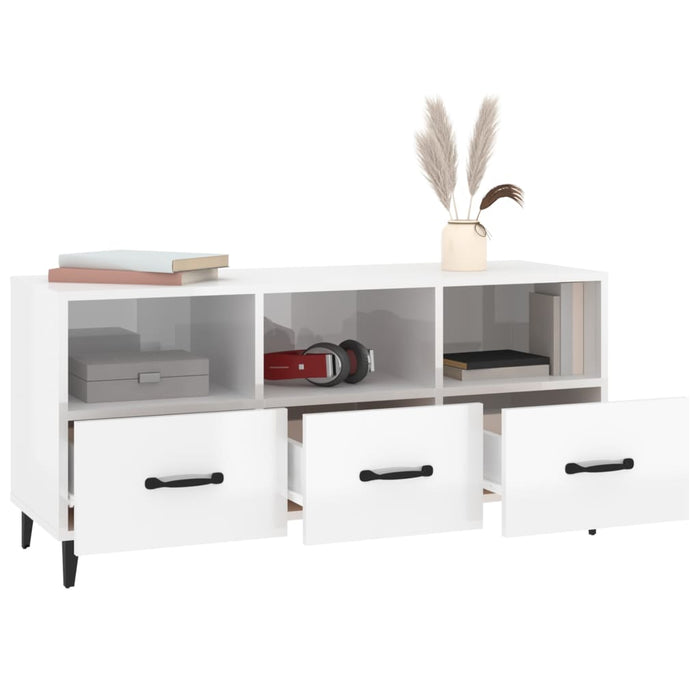 Tv Cabinet Glossy Look White 102X35X50 Cm Engineered Wood Noxlop