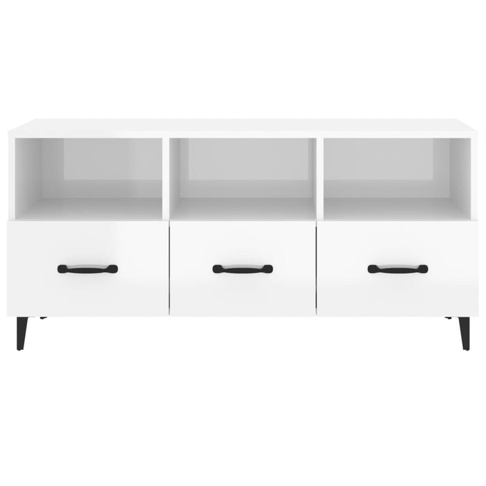 Tv Cabinet Glossy Look White 102X35X50 Cm Engineered Wood Noxlop