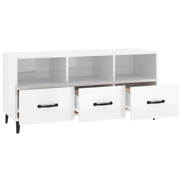 Tv Cabinet Glossy Look White 102X35X50 Cm Engineered Wood Noxlop