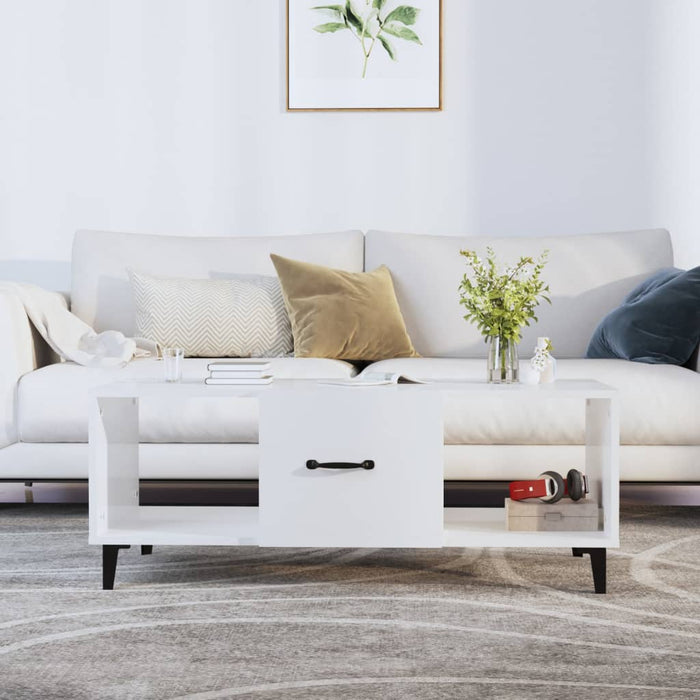 Coffee Table Glossy Look White 102X50X40 Cm Engineered Wood Noxibp