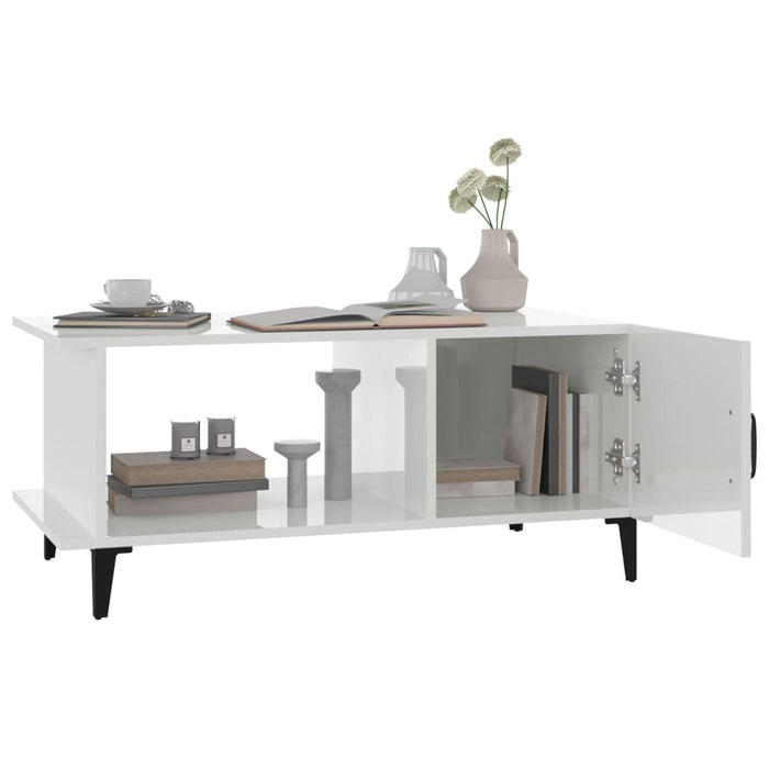 Coffee Table Glossy Look White 90X50X40 Cm Engineered Wood Noxipk