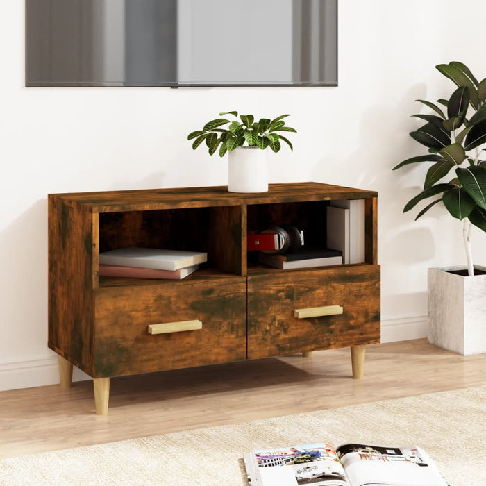 Tv Cabinet Smoked Oak 80X36X50 Cm Engineered Wood Noiank