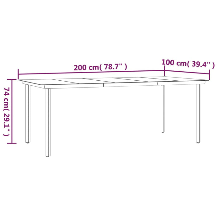 Garden Dining Table Black 200X100X74Cm Steel And Tempered Glass Tokxna