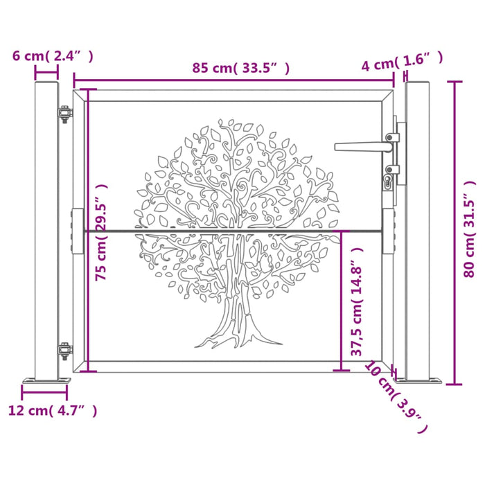 Garden Gate Anthracite 105X80 Cm Steel Tree Design Optopa