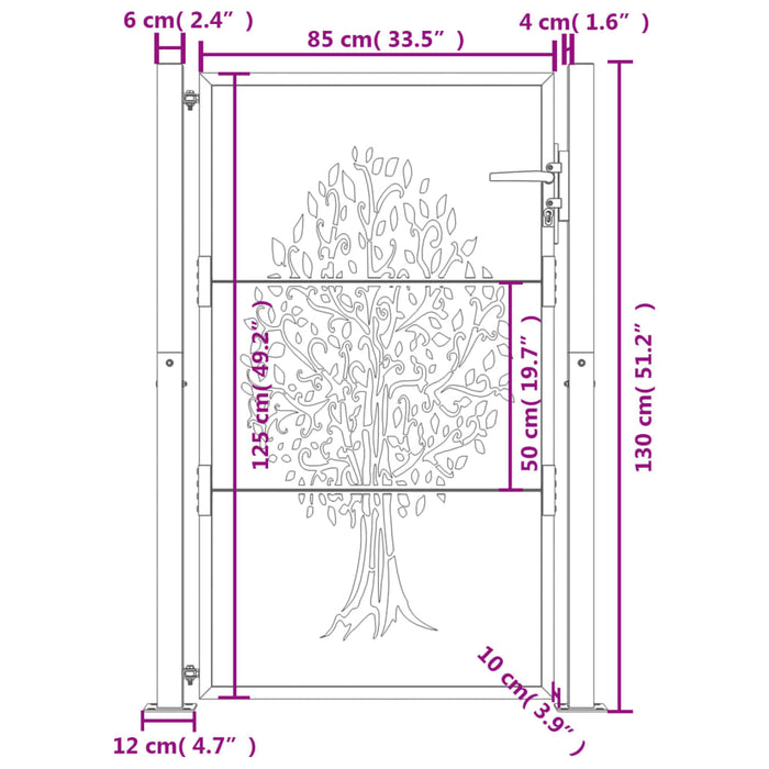 Garden Gate Anthracite 105X130 Cm Steel Tree Design Optopl