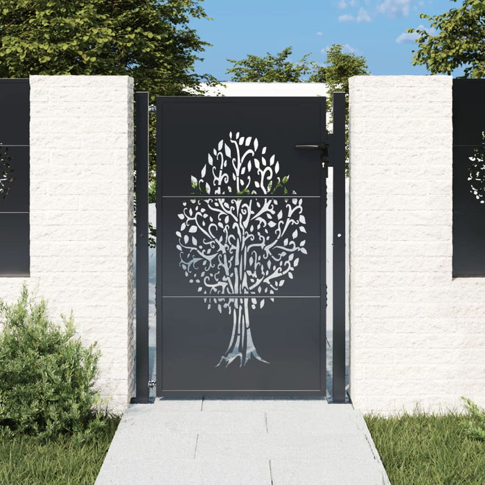 Garden Gate Anthracite 105X130 Cm Steel Tree Design Optopl